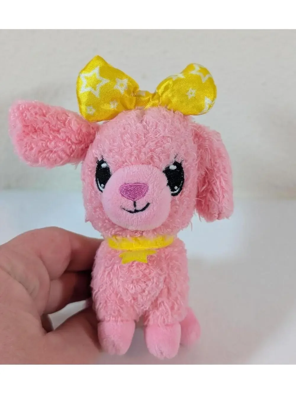 Wish Me by Jay@Play Pink Plush Dog with Yellow Star Collar and Bow